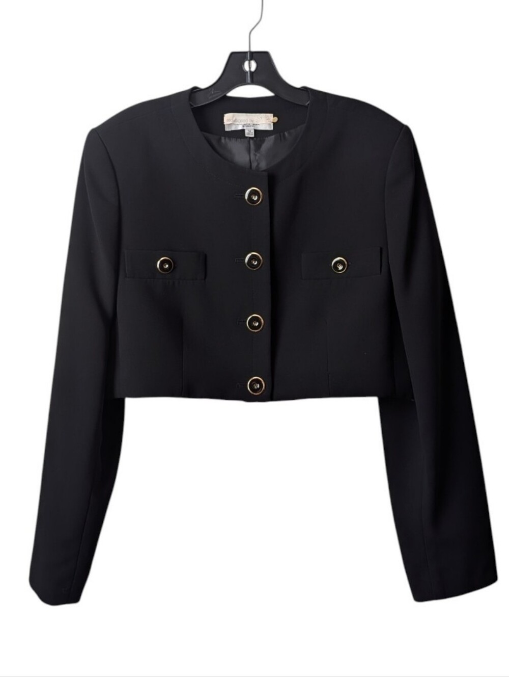 Vintage Kasper Redesigned by Lilylilyl Cropped Collarless Blazer Black Medium